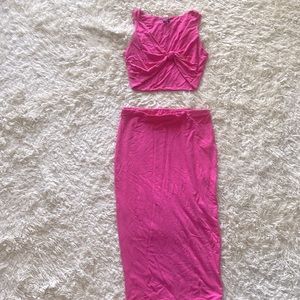 Naked Wardrobe - Pink - 2pc Skirt and Crop Top